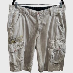 Fox Racing Mens Y2K Pinstripe Cargo Shorts Grey Embroidered Wing Size 34 Skater